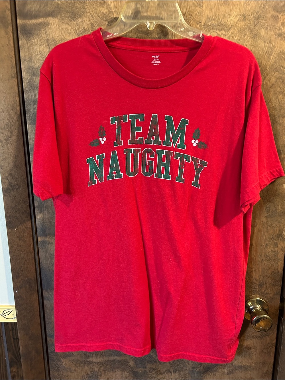 Holiday Time Red 'Team Naughty' Short Sleeve Graphic Tee